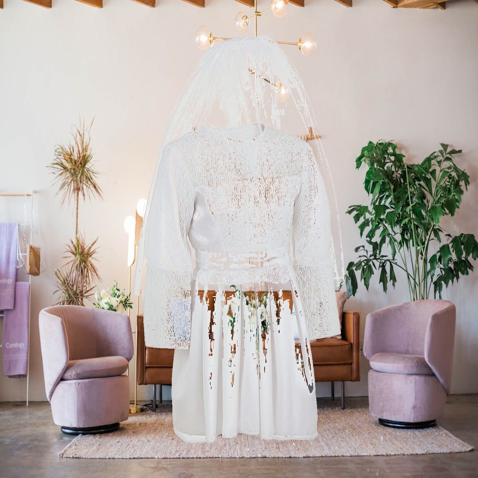 Lace Dress - コスプレ用アクセサリーとして使える、女の子向けのウェディング風レースドレスとヘッドピースのセット。