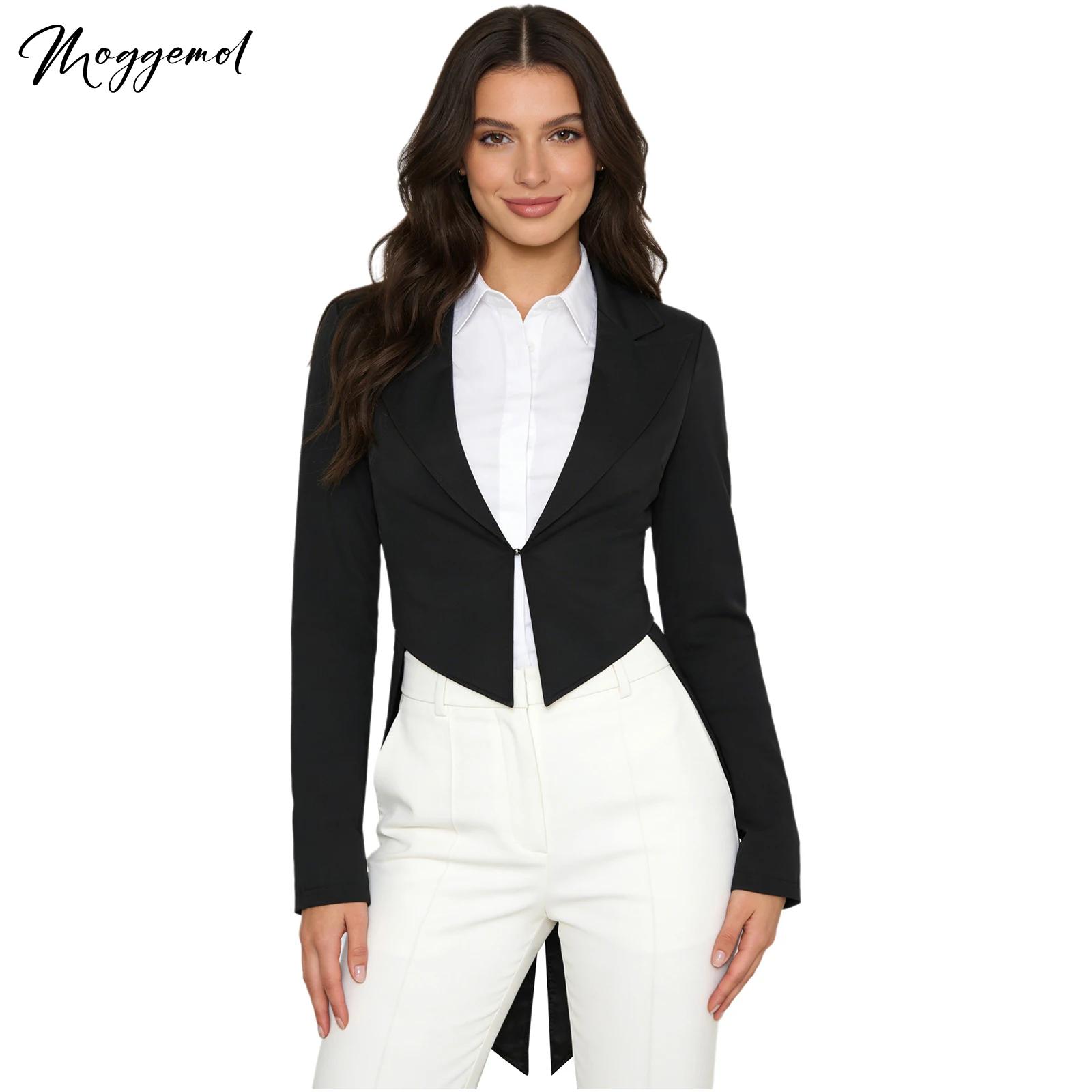 Womens Blazer - レディースヴィンテージスワローテールジャケットウェイトレスコスプレ衣装ピークドラペルVネックブレザー長袖タキシードコートカクテル用