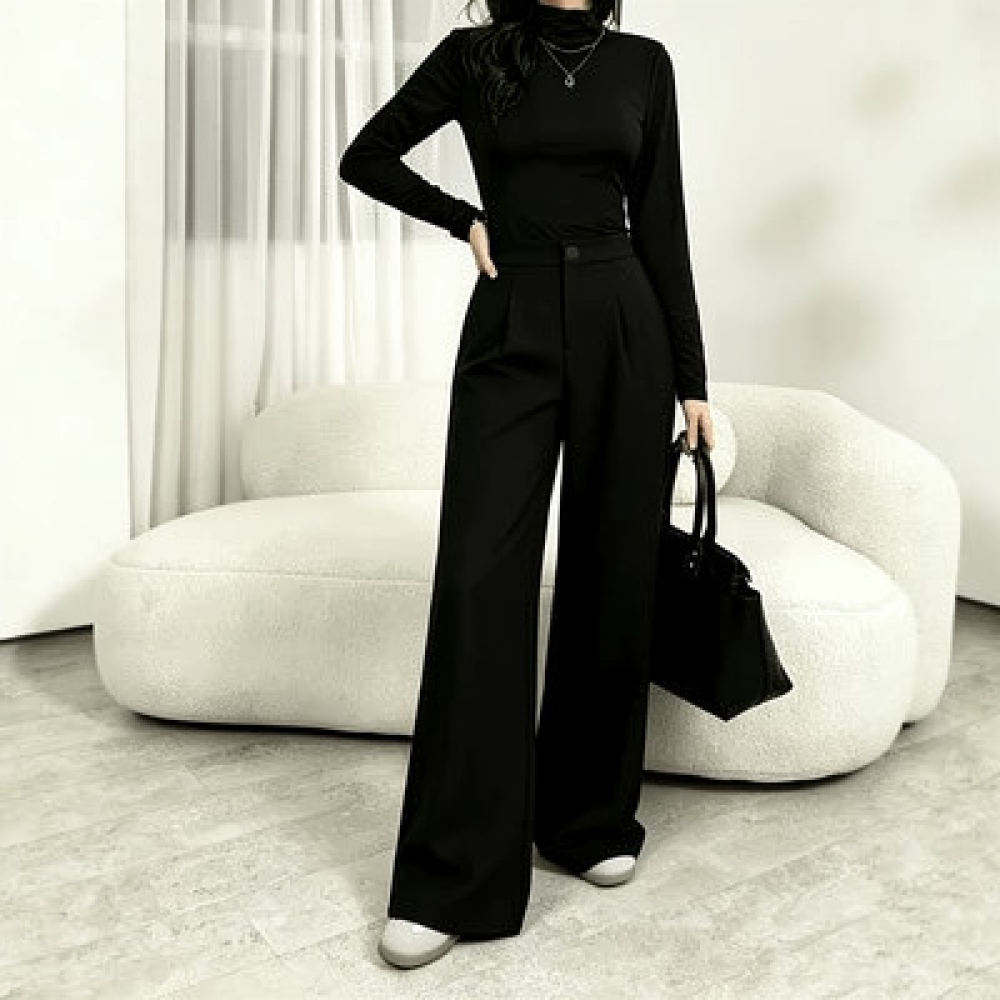 Tailored Trouser Wide - レディース、ワイドレッグのスーツパンツ、ハイウエスト、ストレートシルエット、エレガント、オフィス、ビジネス、フォーマル、カジュアル、快適、ロング丈。