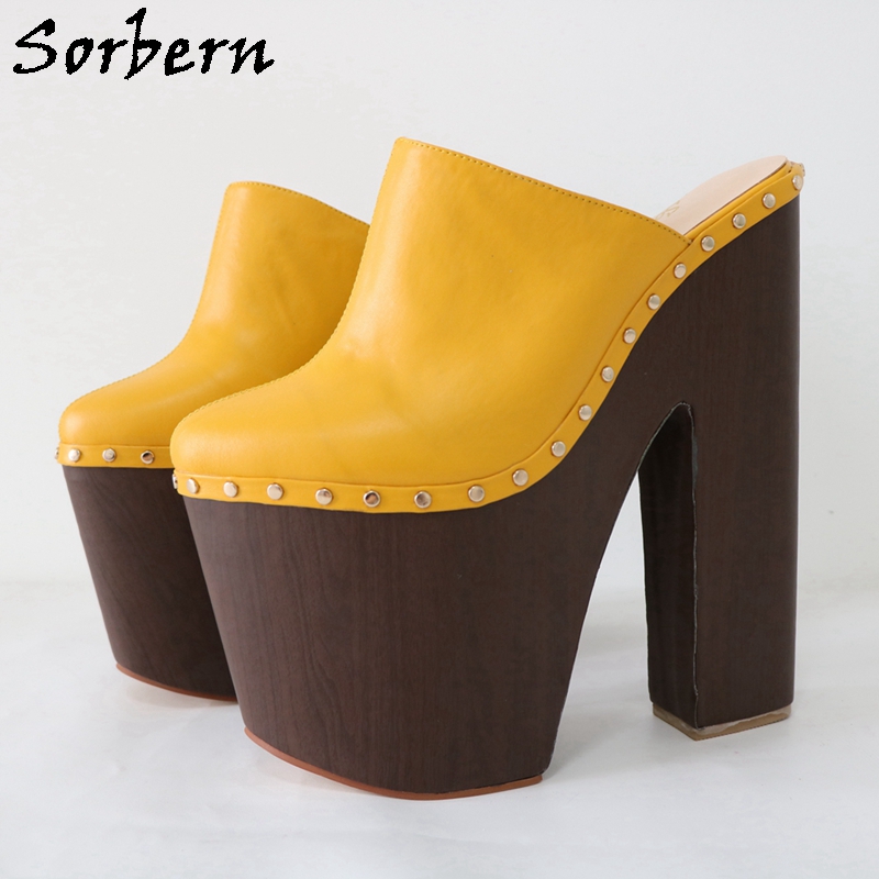 Pump Heel Block - Sorbern-女性用の光沢のあるミュール,ハイヒールの靴,ユニセックス,フェチアウトドアスリッパ,カスタム,20cm