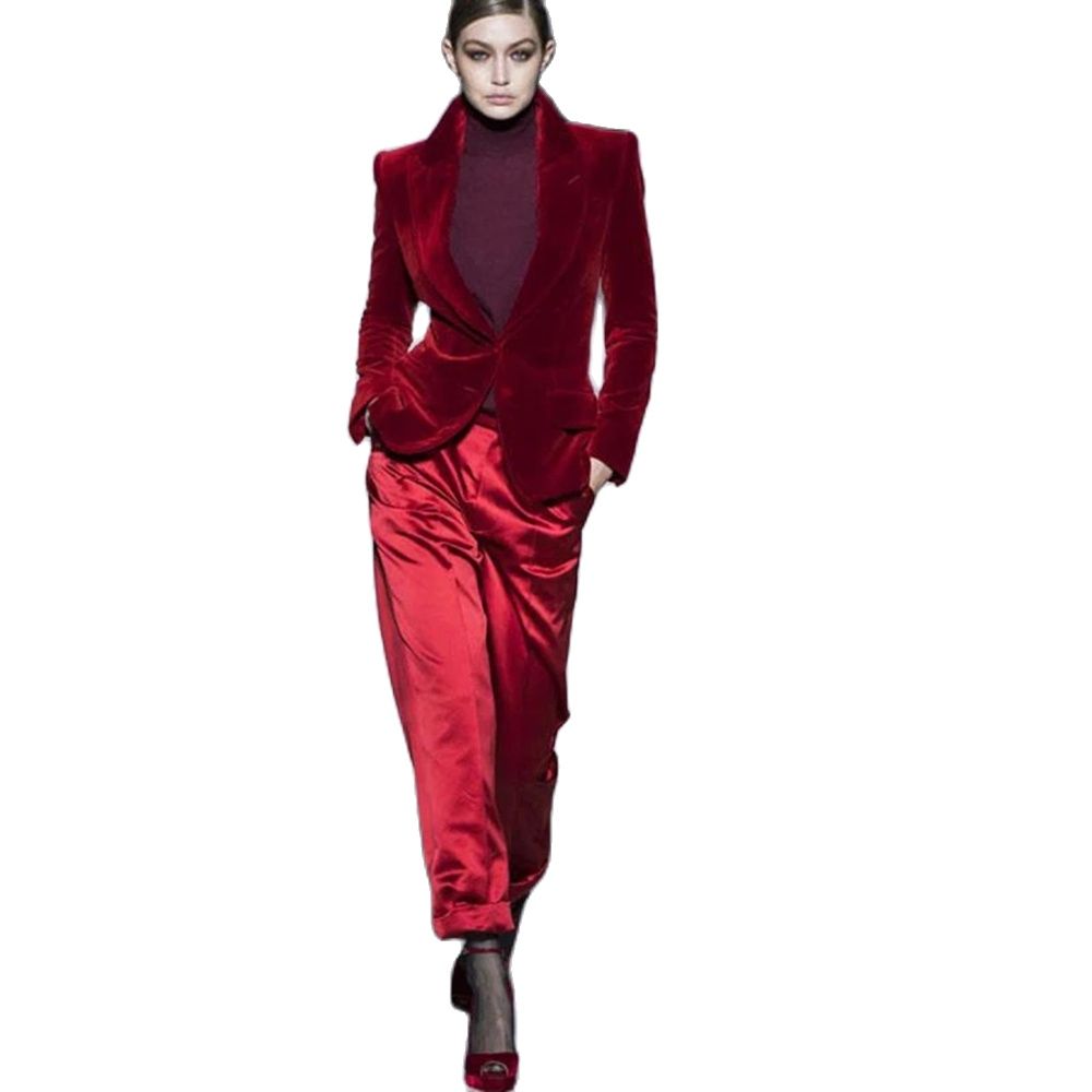 Women'S Red Formal Wear - 女性のためのエレガントな結婚式の衣装,赤ワインのためのベルベットのスーツ,オフィスのためのオフィスウェア