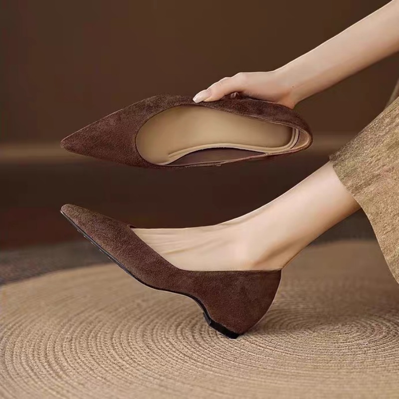 夏の新スタイル、カジュアルなポインテッドトゥのスエード素材、 - Womens Heels のレビューと価格
