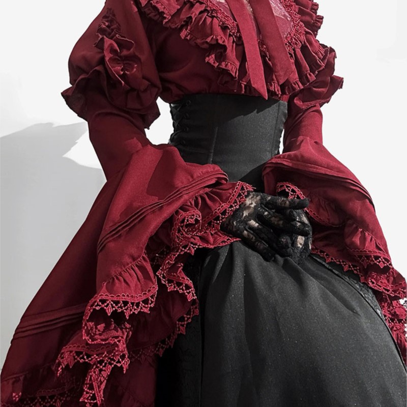 黒と赤のゴシックスタイルの長袖ドレス,ハロウィーン用 - Women'S Red Formal Wear のレビューと価格