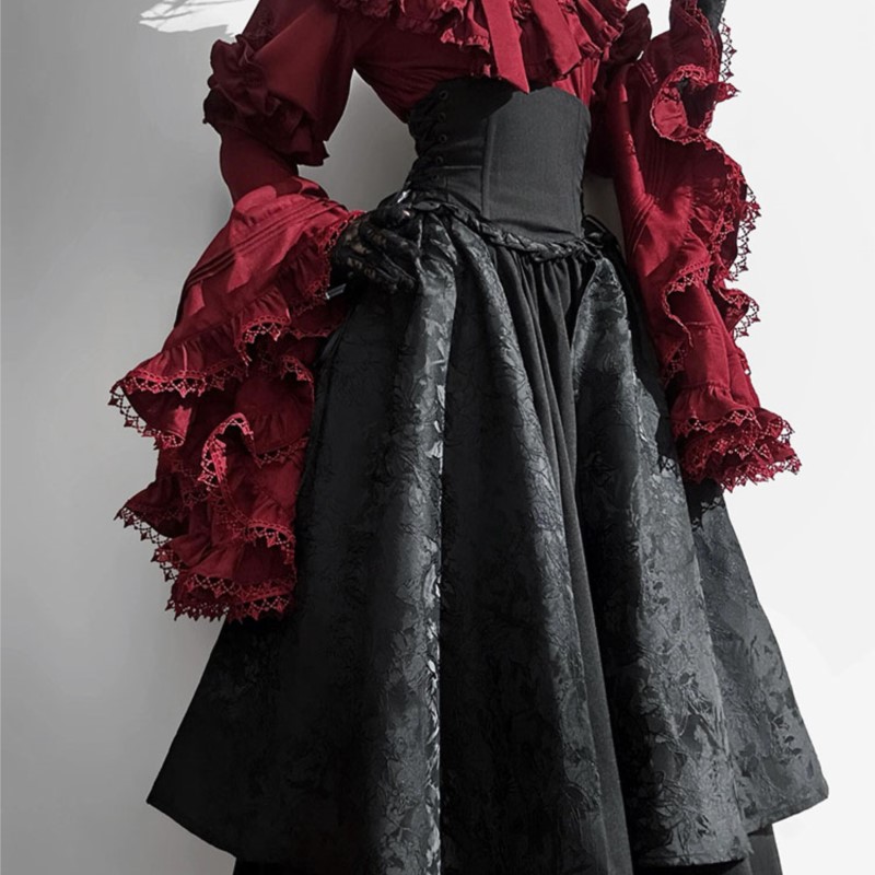 黒と赤のゴシックスタイルの長袖ドレス,ハロウィーン用 - Women'S Red Formal Wear のレビューと価格
