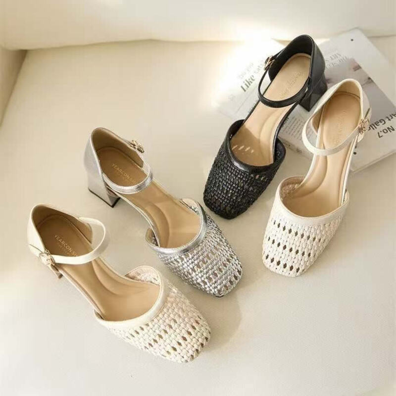 女性用ファッション織り込み中空チャンキーヒールサンダル、快適 - Formal Dress のレビューと価格