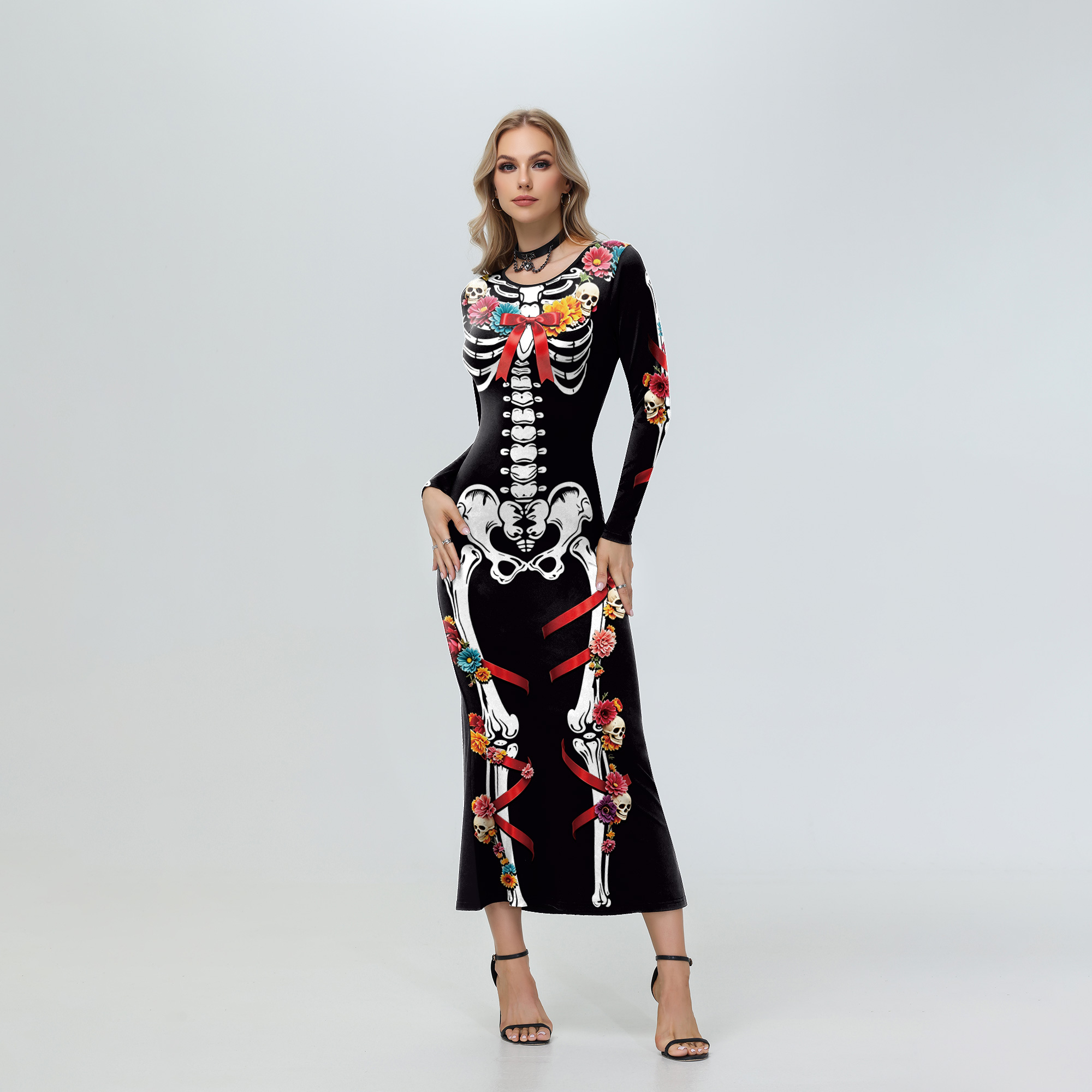ハロウィン レディース 花柄 スケルトン レッドリボン ミデ - Women'S Red Formal Wear のレビューと価格