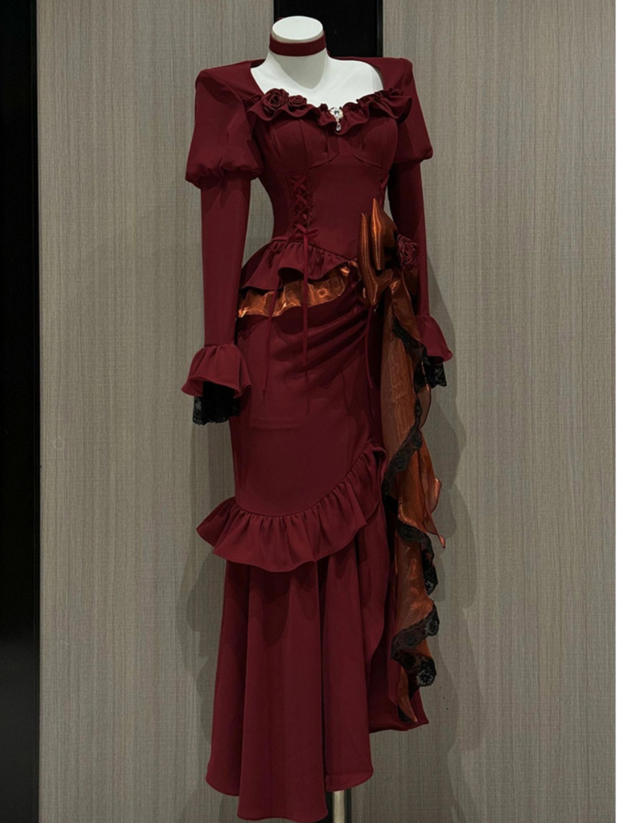 春赤ヴィンテージドレス女性レースフレンチレトロエレガントなイ - Women'S Red Formal Wear のレビューと価格