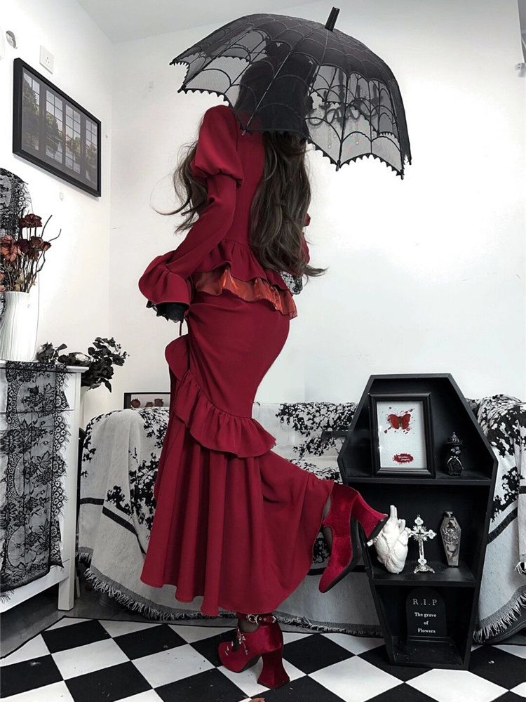 春赤ヴィンテージドレス女性レースフレンチレトロエレガントなイ - Women'S Red Formal Wear のレビューと価格