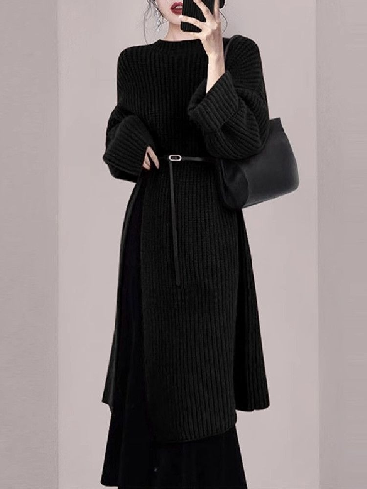 女性のエレガントな赤いニットドレス秋冬長袖ミディオーバーニー - Women'S Red Formal Wear のレビューと価格