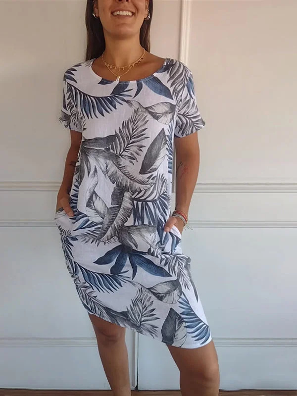 女性用、夏、コットンリネン素材、ラウンドネック、キャップスリ - Midi Dress のレビューと価格